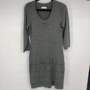 CK Calvin Klein Tiered Heather Gray Dress Medium